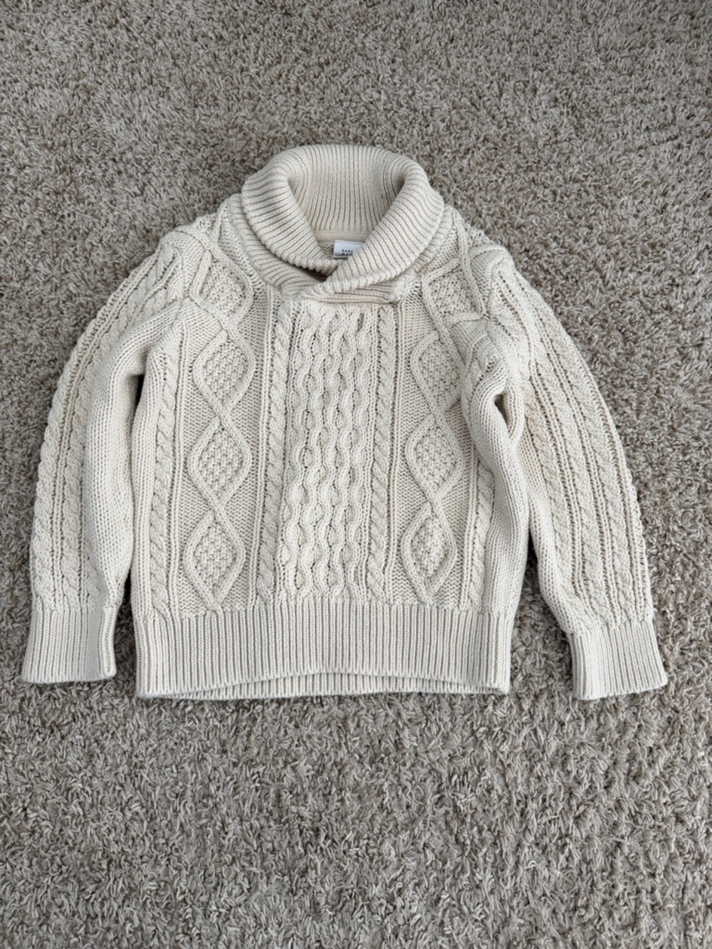 GAP Cream Cable Knit Shawl-Collar Sweater